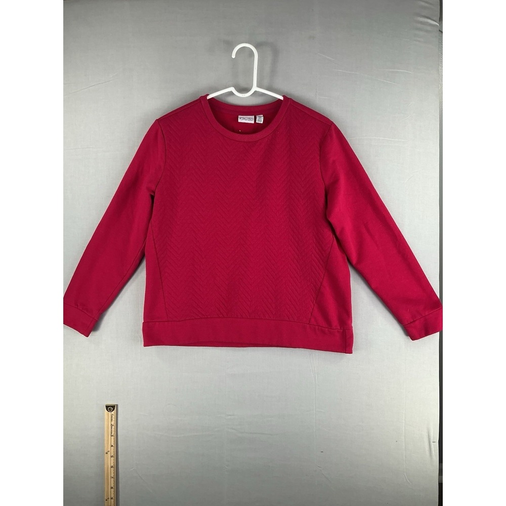 Kim Rogers Petite PM Red Textured Crewneck Sweatshirt